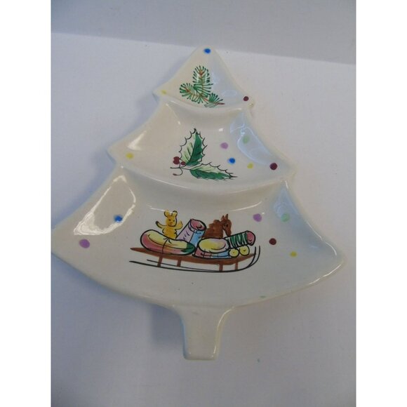 Vintage Ceramic Christmas Tree Serving Piece Hand Painted Made In Italy - Picture 1 of 7